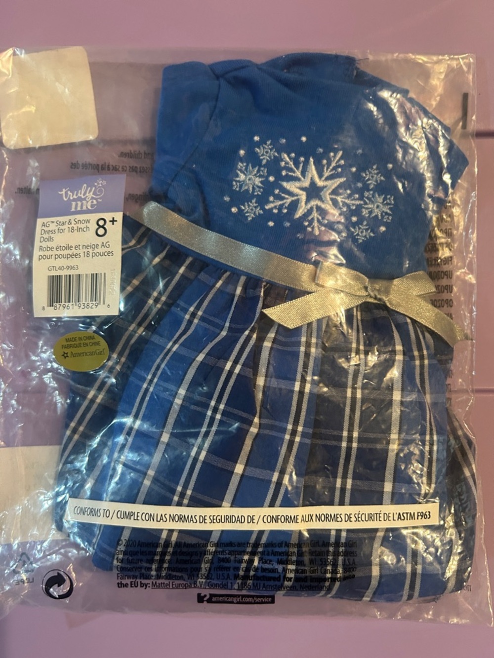 Truly Me Blue Snowflake Dress with Silver Bow for 18-Inch Dolls